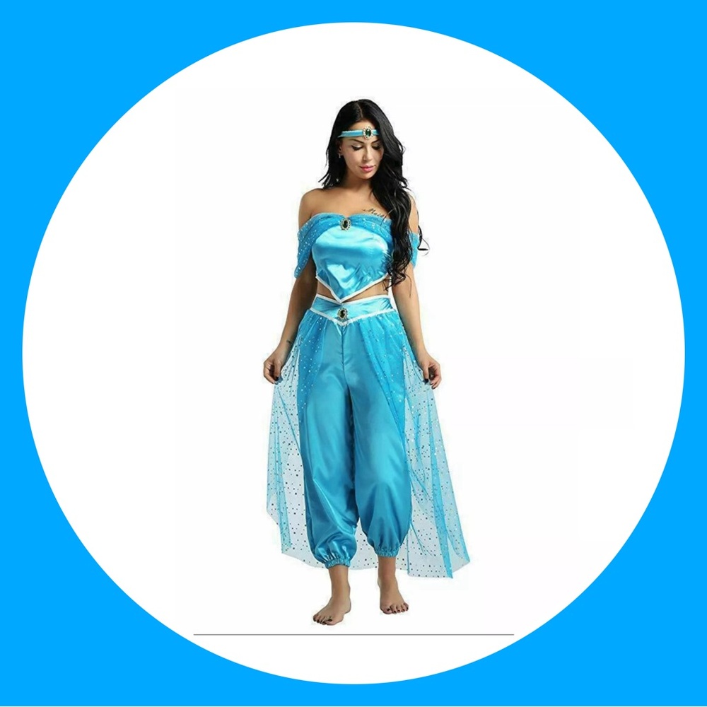 Aladdin Jasmine Princess Cosplay Women Girl Fancy Dress Halloween Party Costume